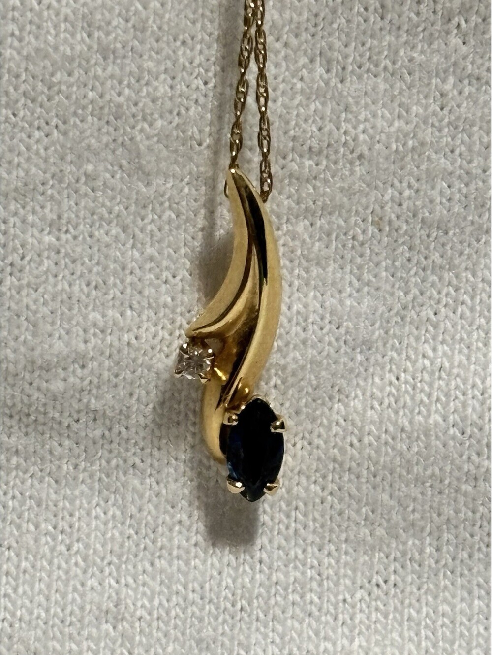 Vintage 14K Yellow Gold Sapphire Diamond Pendant Necklace Signed PPC